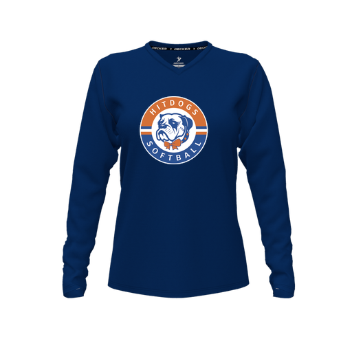 [CUS-DFW-TEES-CMF-VNK-LSL-NVY-FYXS-LOGO1] Comfort T-Shirt (Female Youth XS, Navy, V Neck, Logo 1, Long Sleeve)