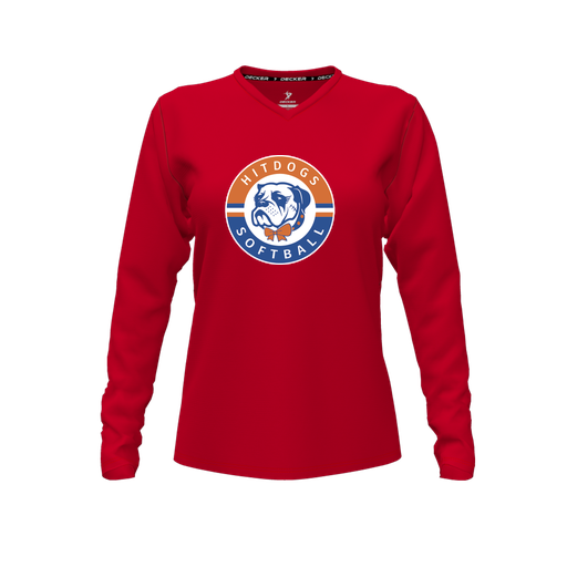 [CUS-DFW-TEES-CMF-VNK-LSL-RED-FYXS-LOGO1] Comfort T-Shirt (Female Youth XS, Red, V Neck, Logo 1, Long Sleeve)