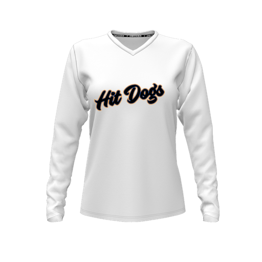 [CUS-DFW-TEES-PER-VNK-LSL-WHT-FYXS-LOGO2] Performance T-Shirt (Female Youth XS, White, V Neck, Logo 2, Long Sleeve)