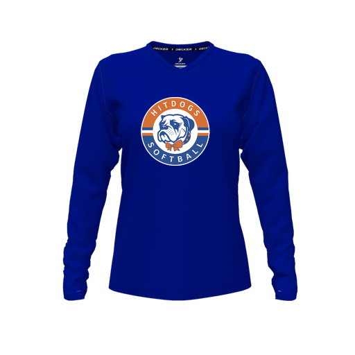 [CUS-DFW-TEES-PER-VNK-LSL-RYL-FYXS-LOGO1] Performance T-Shirt (Female Youth XS, Royal, V Neck, Logo 1, Long Sleeve)