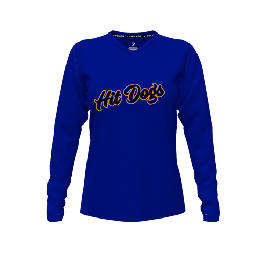 [CUS-DFW-TEES-PER-VNK-LSL-RYL-FYXS-LOGO2] Performance T-Shirt (Female Youth XS, Royal, V Neck, Logo 2, Long Sleeve)