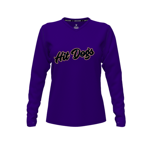 [CUS-DFW-TEES-PER-VNK-LSL-PUR-FYXS-LOGO2] Performance T-Shirt (Female Youth XS, Purple, V Neck, Logo 2, Long Sleeve)