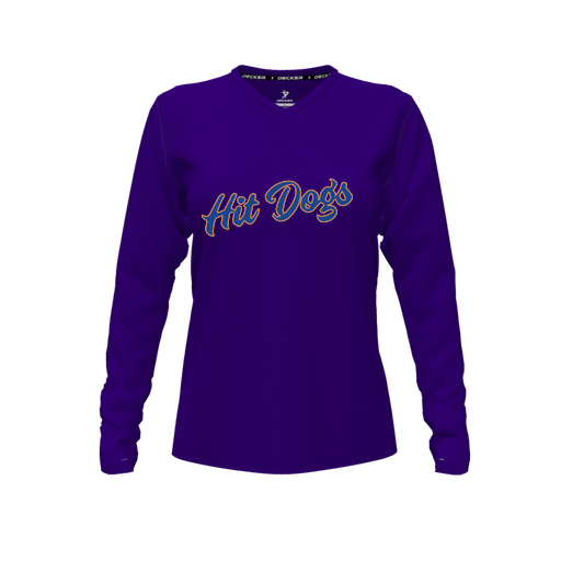 [FTLVPTPP-FYXS-LOGO3] Decker Performance T-Shirt (Female Youth XS, Purple, V Neck, Logo 3, Long Sleeve)